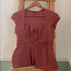 Rose colored short sleeve blouse